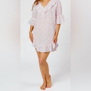 NWT Lenora Lily Cotton Poet Nightshirt In Pink Floral— Size Small 100% Cotton